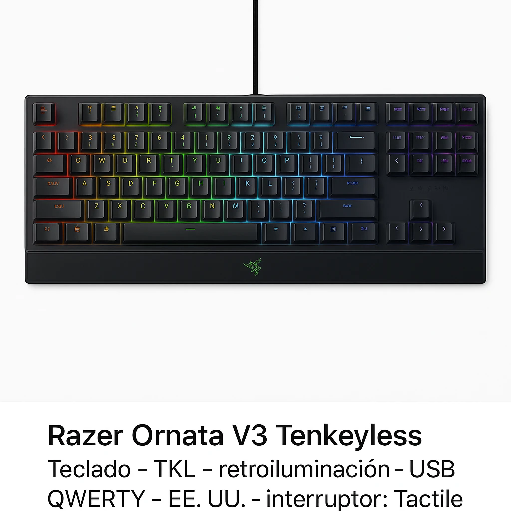 Razer Ornata V3 Tenkeyless - Teclado - TKL - retroiluminación - USB - QWERTY - EE. UU. - interruptor: Tactile - negro