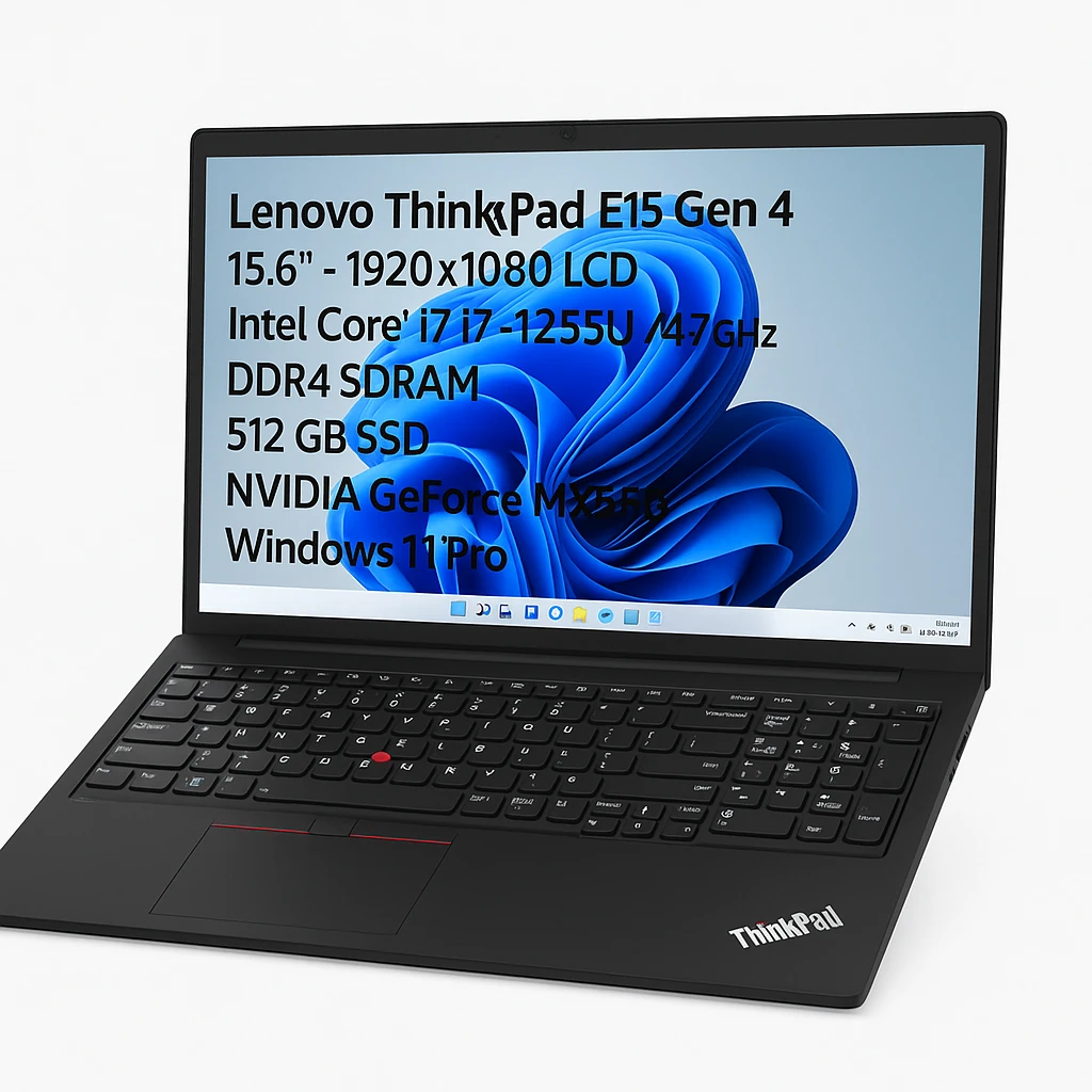 Lenovo ThinkPad E15 Gen 4 - Notebook - 15.6" - 1920 x 1080 LCD - Intel Core i7 I7-1255U / 4.7 GHz - DDR4 SDRAM - 512 GB SSD - NVIDIA GeForce MX550 2GB GDDR6 - Windows 11 Pro - Black - Spanish