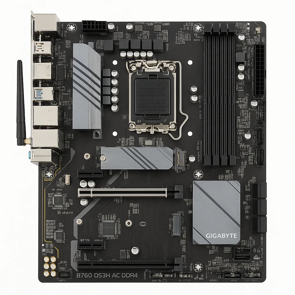 Gigabyte B760 DS3H AC DDR4 - 1.X - placa base - ATX - Socket LGA1700 - B760 Chipset - USB-C 3.2 Gen 2x2, USB 3.2 Gen 2, USB 3.2 Gen 1 - Gigabit LAN, Wi-Fi, Bluetooth - Tarjeta gráfica (CPU ne