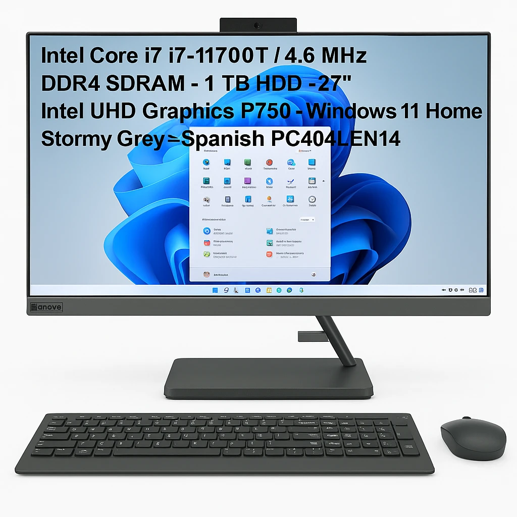 Lenovo - All-in-one - Intel Core i7 I7-11700T / 4.6 MHz - DDR4 SDRAM - 1 TB HDD - 27" - Intel UHD Graphics P750 - Windows 11 Home - Stormy Grey - Spanish