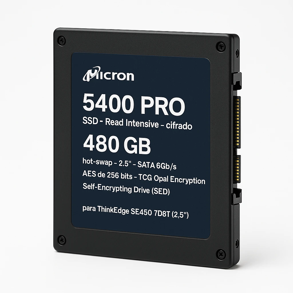 Micron 5400 PRO - SSD - Read Intensive - cifrado - 480 GB - hot-swap - 2.5" - SATA 6Gb/s - AES de 256 bits - TCG Opal Encryption, Self-Encrypting Drive (SED) - para ThinkEdge SE450 7D8T (2.5"
