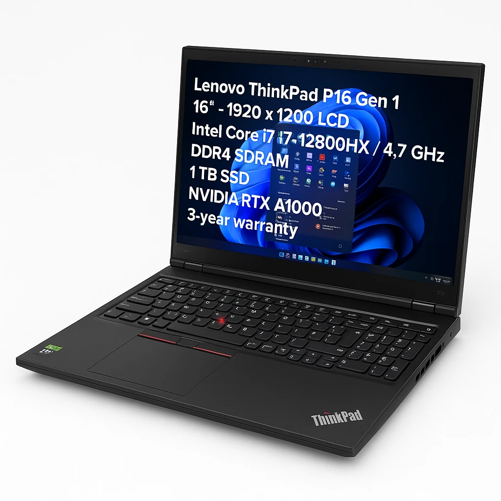 Lenovo ThinkPad P16 Gen 1 - Notebook - 16" - 1920 x 1200 LCD - Intel Core i7 I7-12800HX / 4.7 GHz - DDR4 SDRAM - 1 TB SSD - NVIDIA RTX A1000 - Windows 11 Pro - Black - Spanish - 3-year warran