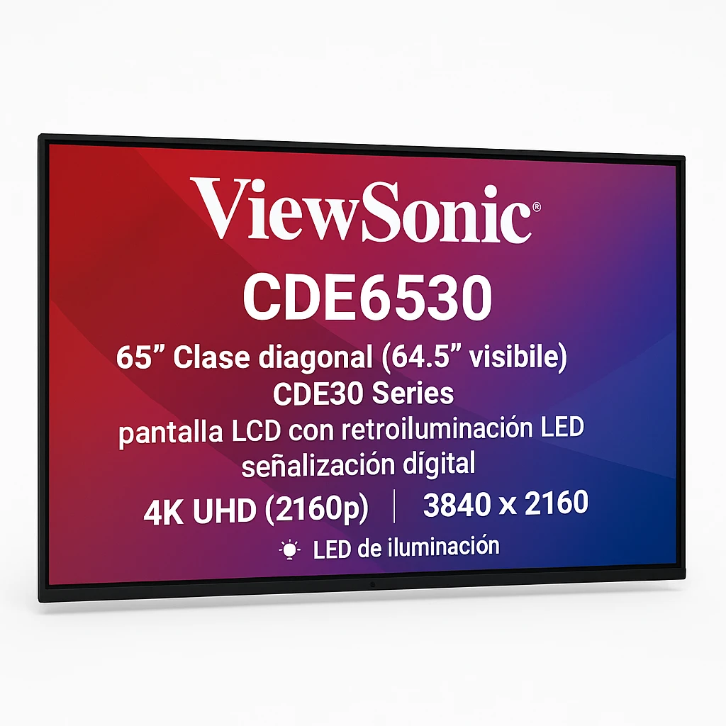 ViewSonic CDE6530 - 65" Clase diagonal (64.5" visible) - CDE30 Series pantalla LCD con retroiluminación LED - señalización digital - Android - 4K UHD (2160p) 3840 x 2160 - LED de iluminación 