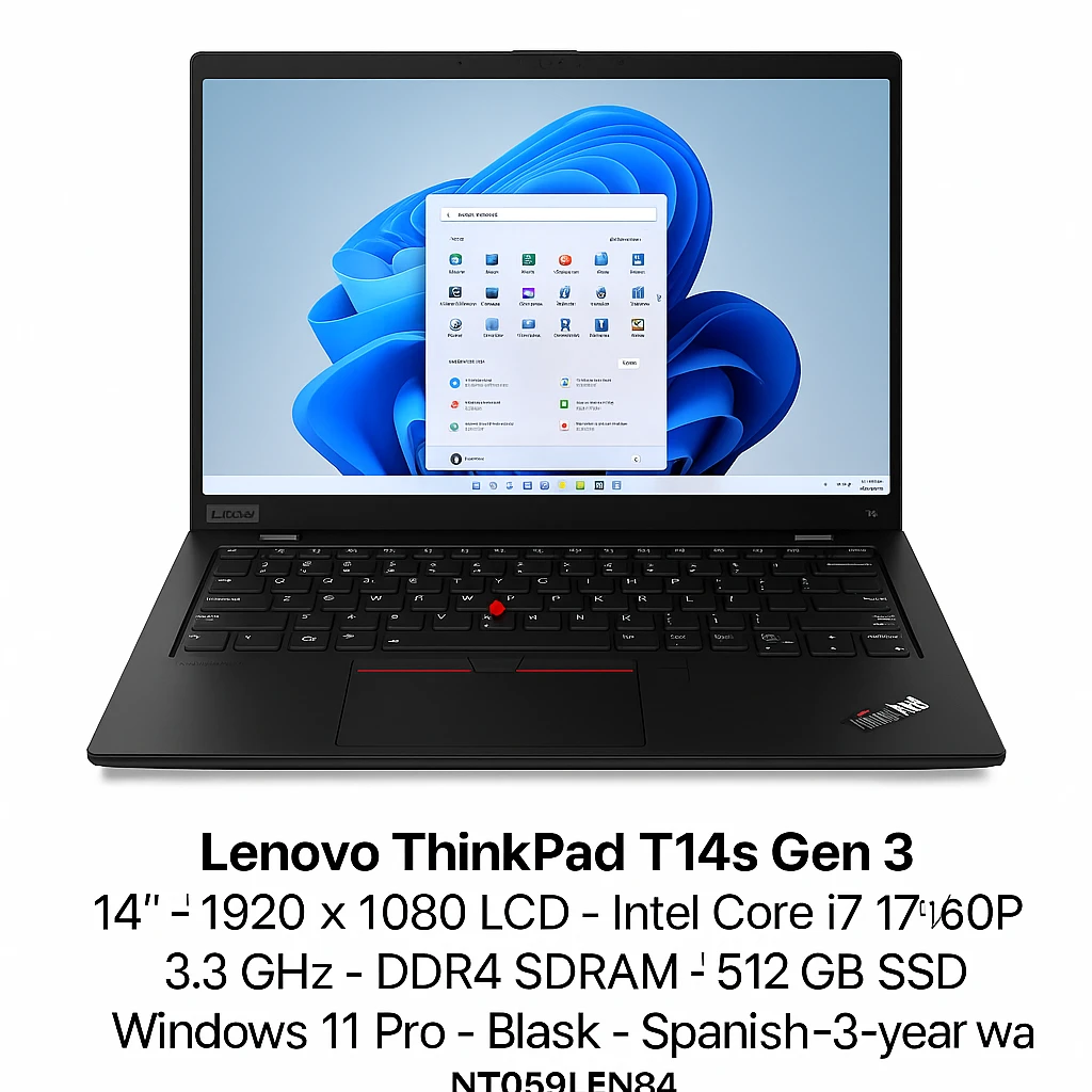 Lenovo ThinkPad T14s Gen 3 - Notebook - 14" - 1920 x 1080 LCD - Intel Core i7 I7-1260P / 3.3 GHz - DDR4 SDRAM - 512 GB SSD - Intel HD Graphics - Windows 11 Pro - Black - Spanish - 3-year warr