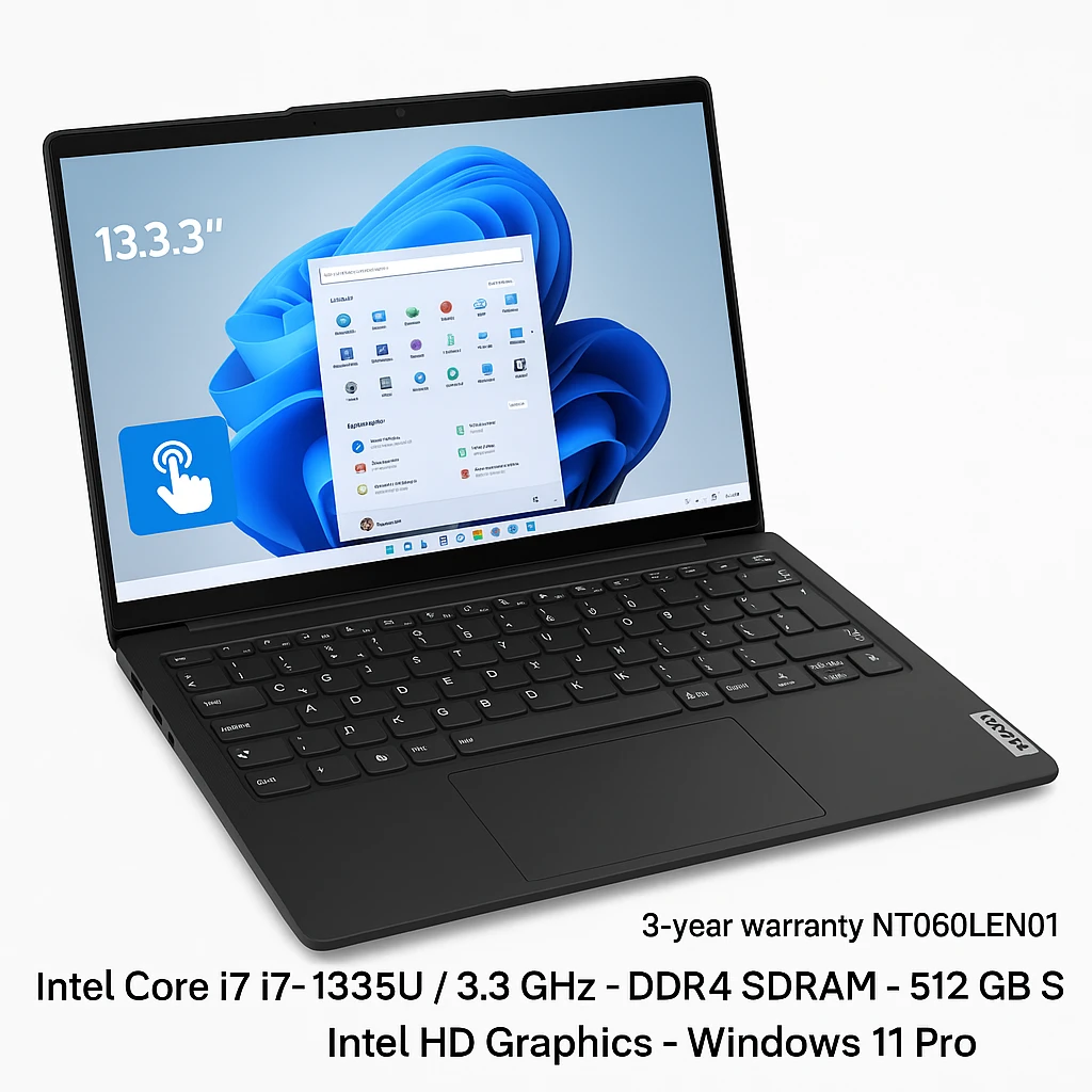 Lenovo - Notebook - 13.3" - 1920 x 1200 LCD - Touchscreen - Intel Core i7 i7-1335U / 3.3 GHz - DDR4 SDRAM - 512 GB SSD - Intel HD Graphics - Windows 11 Pro - Black - Spanish - 3-year warranty