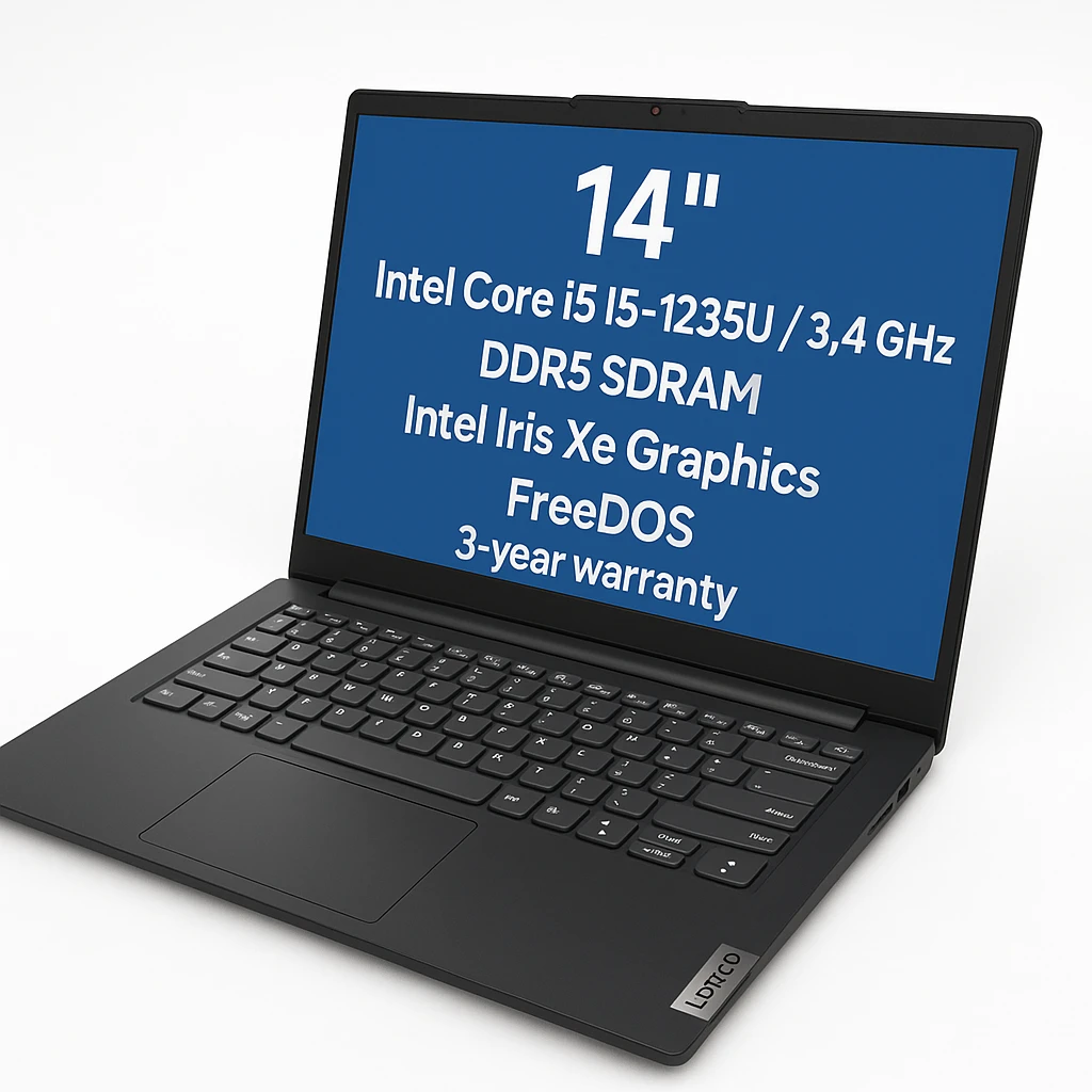 Lenovo - Notebook - 14" - 1980 x 1080 LCD - Intel Core i5 I5-1235U / 3.4 GHz - DDR5 SDRAM - 1 TB SSD - Intel Iris Xe Graphics - FreeDOS - Black - Spanish - 3-year warranty