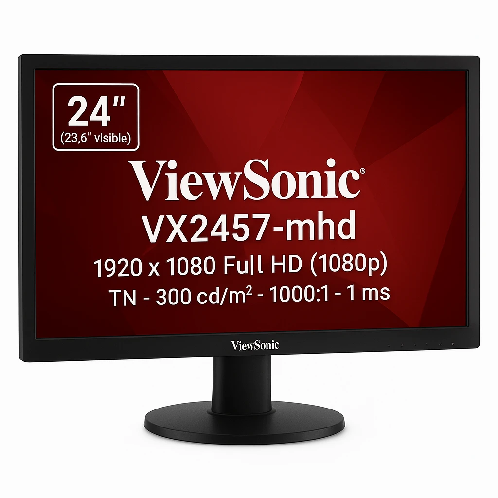 ViewSonic VX2457-mhd - Monitor LED - 24" (23.6" visible) - 1920 x 1080 Full HD (1080p) - TN - 300 cd/m² - 1000:1 - 1 ms - HDMI, VGA, DisplayPort - altavoces