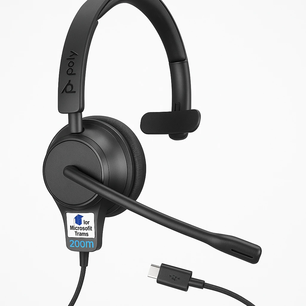 Poly Voyager 4320-M - Voyager 4300 UC series - auricular - en oreja - Bluetooth - inalámbrico, cableado - USB-C - negro - Certificado para Equipos de Microsoft, Certificado por Zoom