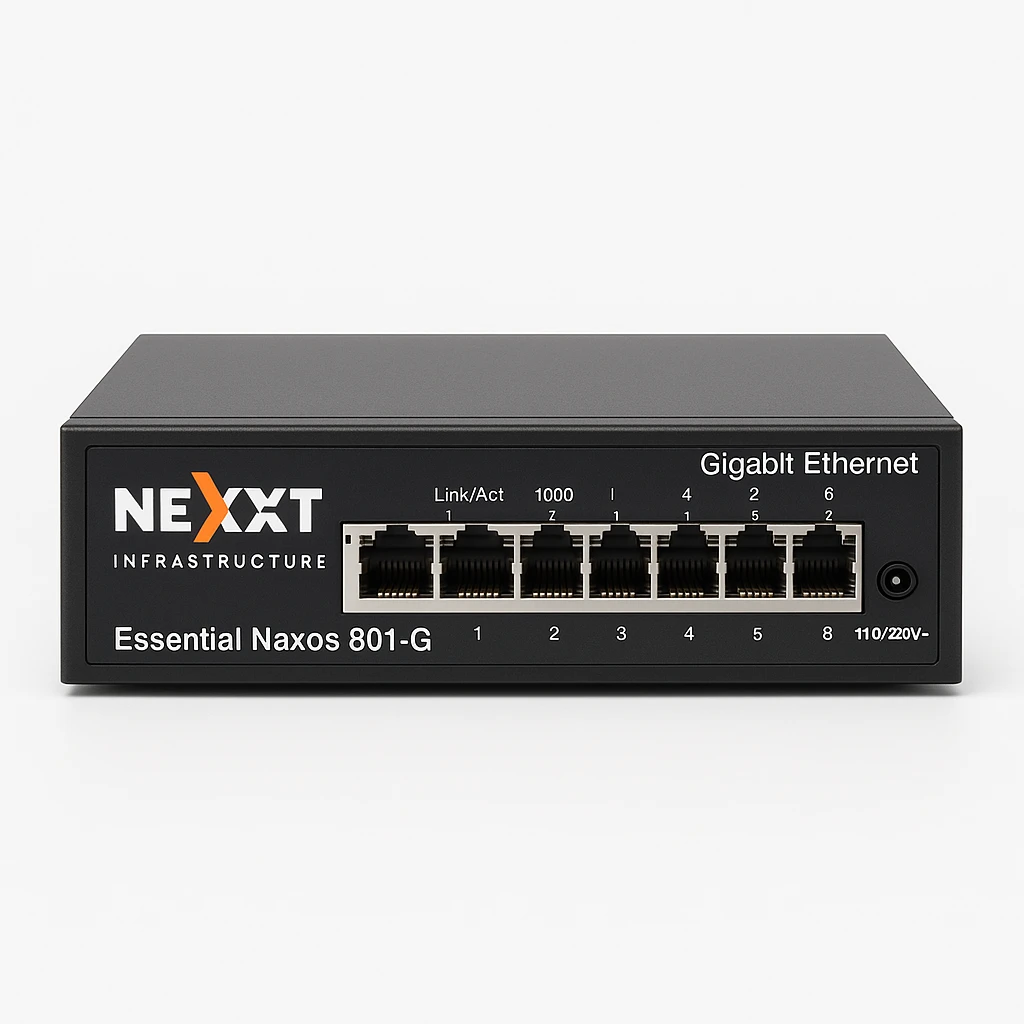 Nexxt Infrastructure - Switch - Gigabit Ethernet - 8 x 10/100/1000 - 1 Gigabit Ethernet - Essential Naxos 801-G 110/220V