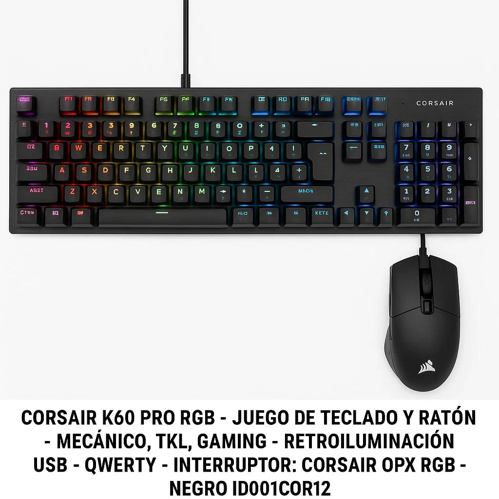 CORSAIR K60 PRO RGB - Juego de teclado y ratón - mecánico, TKL, gaming - retroiluminación - USB - QWERTY - interruptor: CORSAIR OPX RGB - negro