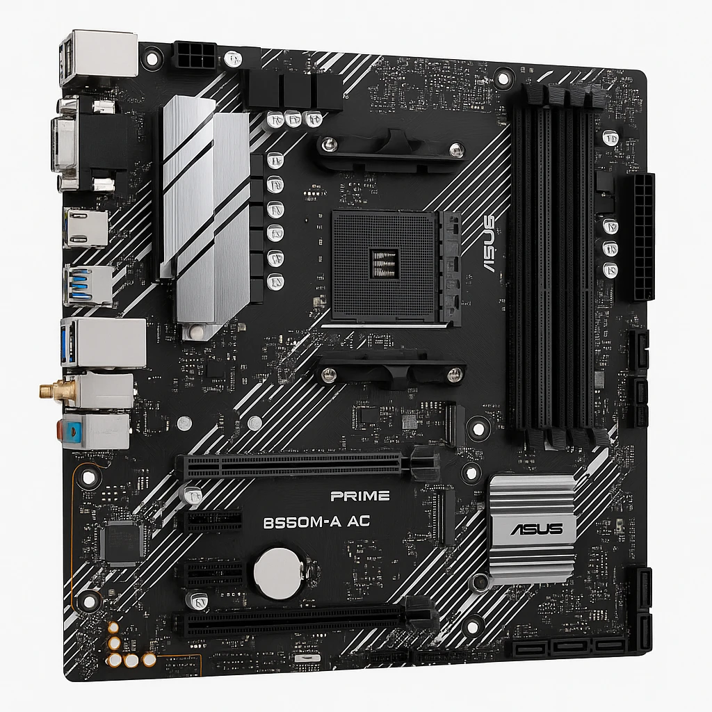 ASUS PRIME B550M-A AC - Placa base - micro ATX - Socket AM4 - AMD B550 Chipset - USB 3.2 Gen 1, USB 3.2 Gen 2 - Gigabit LAN, Wi-Fi, Bluetooth - Tarjeta gráfica (CPU necesaria) - HD Audio (8-c