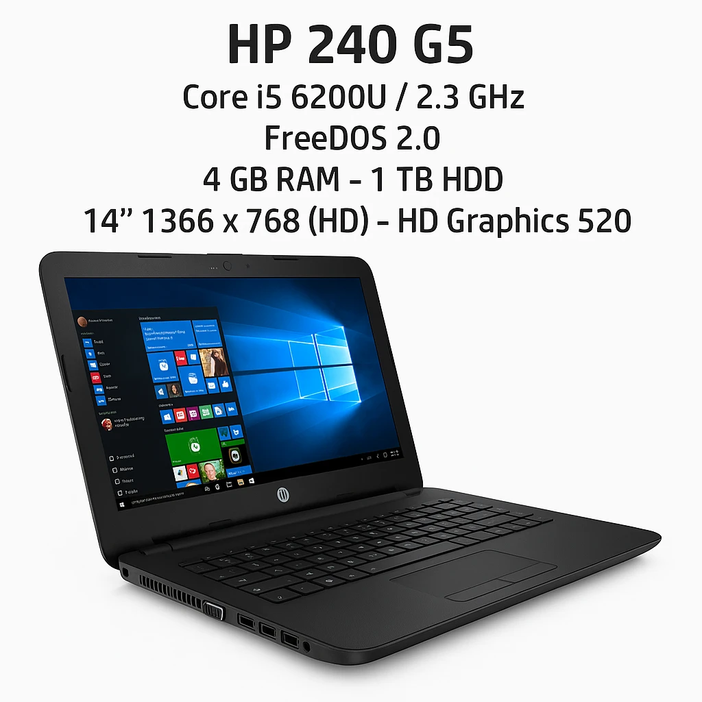 HP 240 G5 - Core i5 6200U / 2.3 GHz - FreeDOS 2.0 - 4 GB RAM - 1 TB HDD - 14" 1366 x 768 (HD) - HD Graphics 520 - negro (teclado), ceniza oscura