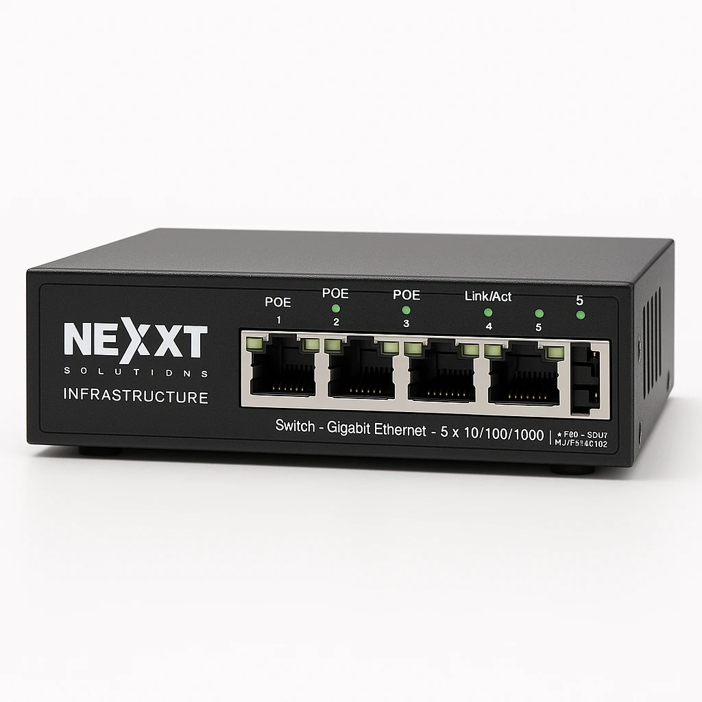 Nexxt Solutions Infrastructure - Switch - Gigabit Ethernet - 5 x 10/100/1000 - 1 Gigabit Ethernet - 4 POE+ 60W