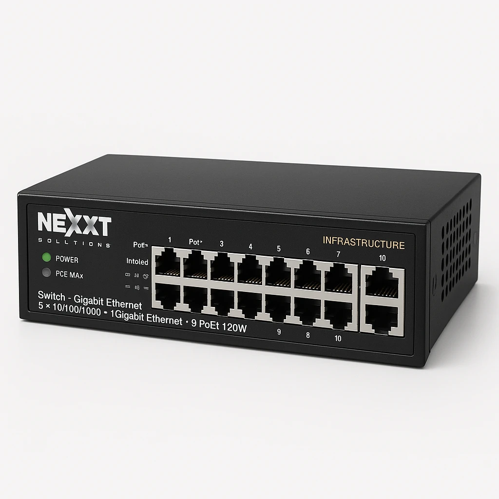 Nexxt Solutions Infrastructure - Switch - Gigabit Ethernet - 9 x 10/100/1000 - 1 Gigabit Ethernet - 9 POE+ 120W