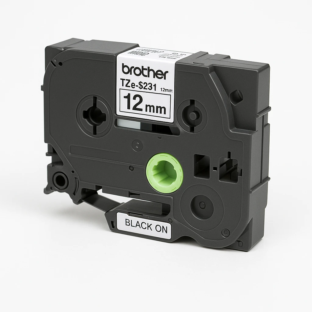 Brother TZe-S231 - Adhesivo extrarresistente - negro sobre blanco - rollo (1,2 cm x 8 m) 1 cinta(s) tipo laminado - para Brother PT-D210, D600, H110; P-Touch PT-1005, 1880, E310, E800; P-Touc