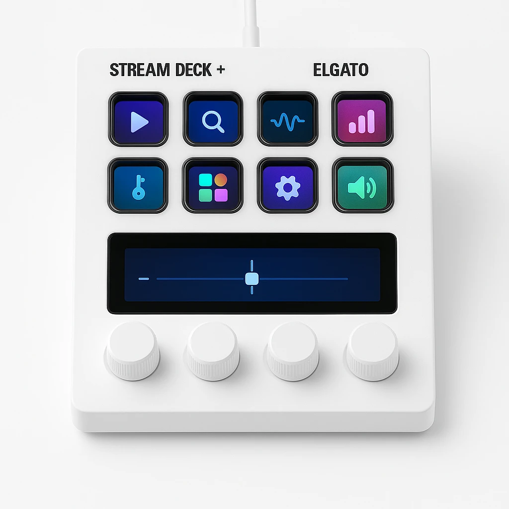 Elgato Stream Deck + - Teclado numérico - con panel táctil LCD, 4 diales - retroiluminación - USB - blanco