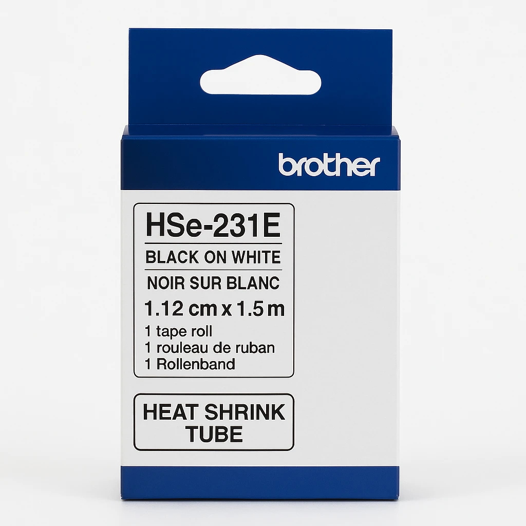 Brother HSe-231E - Negro sobre blanco - Rollo (1,12 cm x 1,5 m) 1 cinta(s) caja para colgar - cinta tubo termorretráctil - para P-Touch PT-D800, PT-E300, PT-E310, PT-E550, PT-P700, PT-P750, P