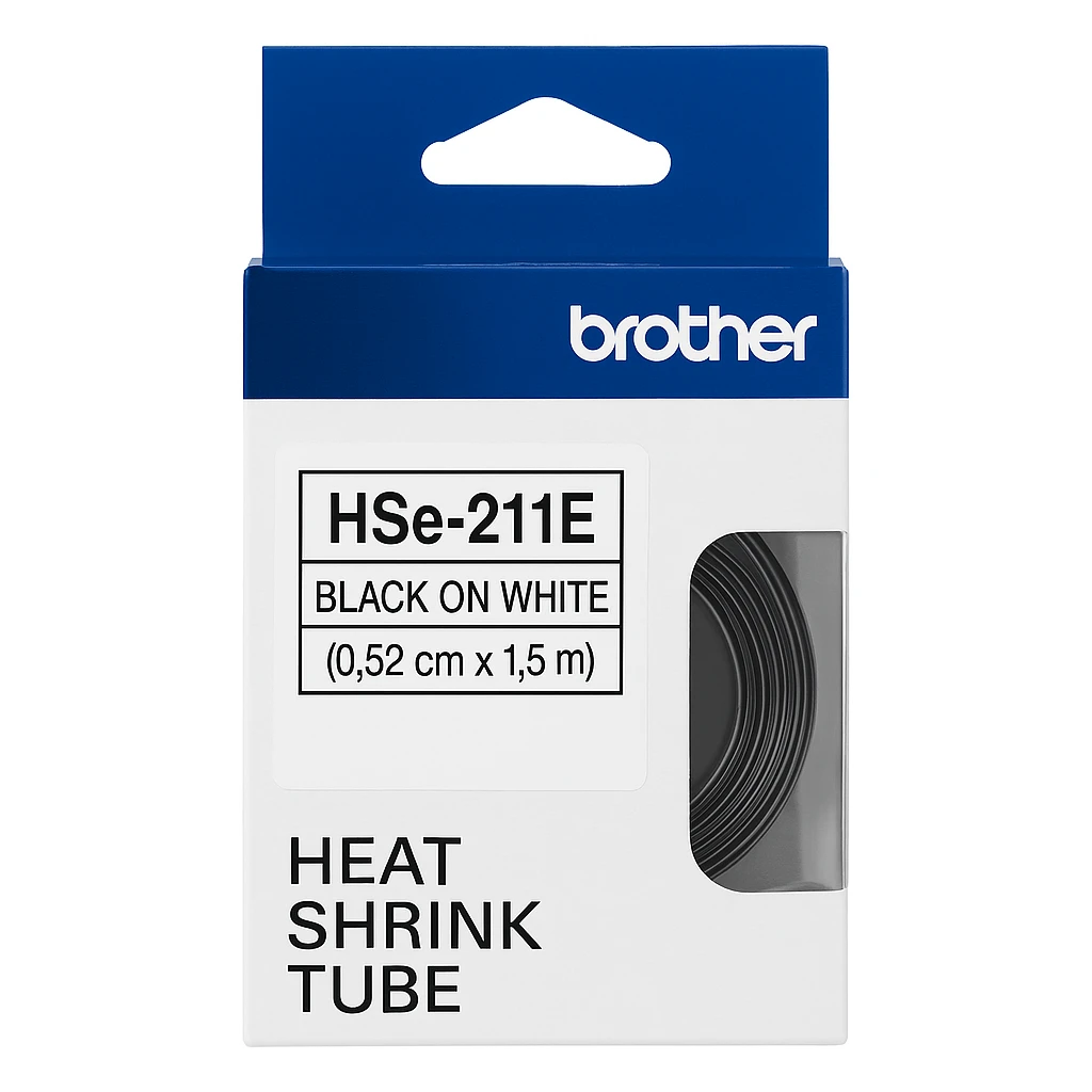 Brother HSe-211E - Negro sobre blanco - Rollo (0,52 cm x 1,5 m) 1 cinta(s) caja para colgar - cinta tubo termorretráctil - para P-Touch PT-D800, PT-E300, PT-E310, PT-E550, PT-P700, PT-P750, P