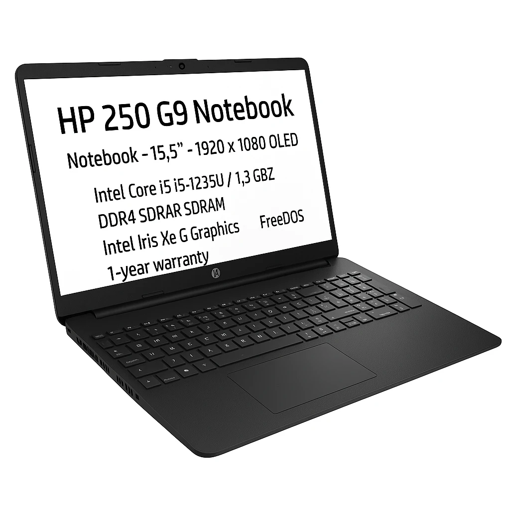 HP 250 G9 Notebook - Notebook - 15.6" - 1920 x 1080 OLED - Intel Core i5 I5-1235U / 1.3 GHz - DDR4 SDRAM - 512 GB SSD - Intel Iris Xe Graphics - FreeDOS - Black - Spanish - 1-year warranty