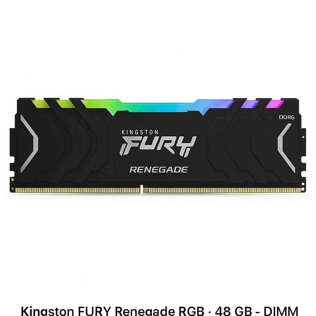 Kingston FURY Renegade RGB - DDR5 - módulo - 48 GB - DIMM de 288 contactos - 6000 MT/s / PC5-48000 - CL32 - 1.35 V - sin búfer - on-die ECC - negro y plata