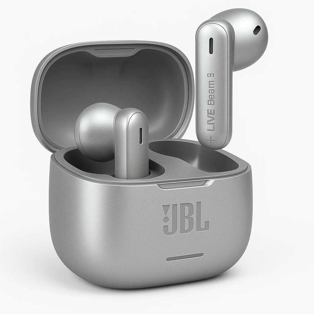 JBL LIVE Beam 3 - Auriculares inalámbricos con micro - en oreja - Bluetooth - cancelación de sonido activo - plata