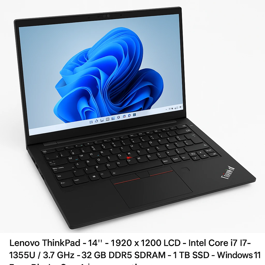 Lenovo ThinkPad - Notebook - 14" - 1920 x 1200 LCD - Intel Core i7 I7-1355U / 3.7 GHz - 32 GB - DDR5 SDRAM - 1 TB SSD - Windows 11 Pro - Black - Spanish - 3-year warranty