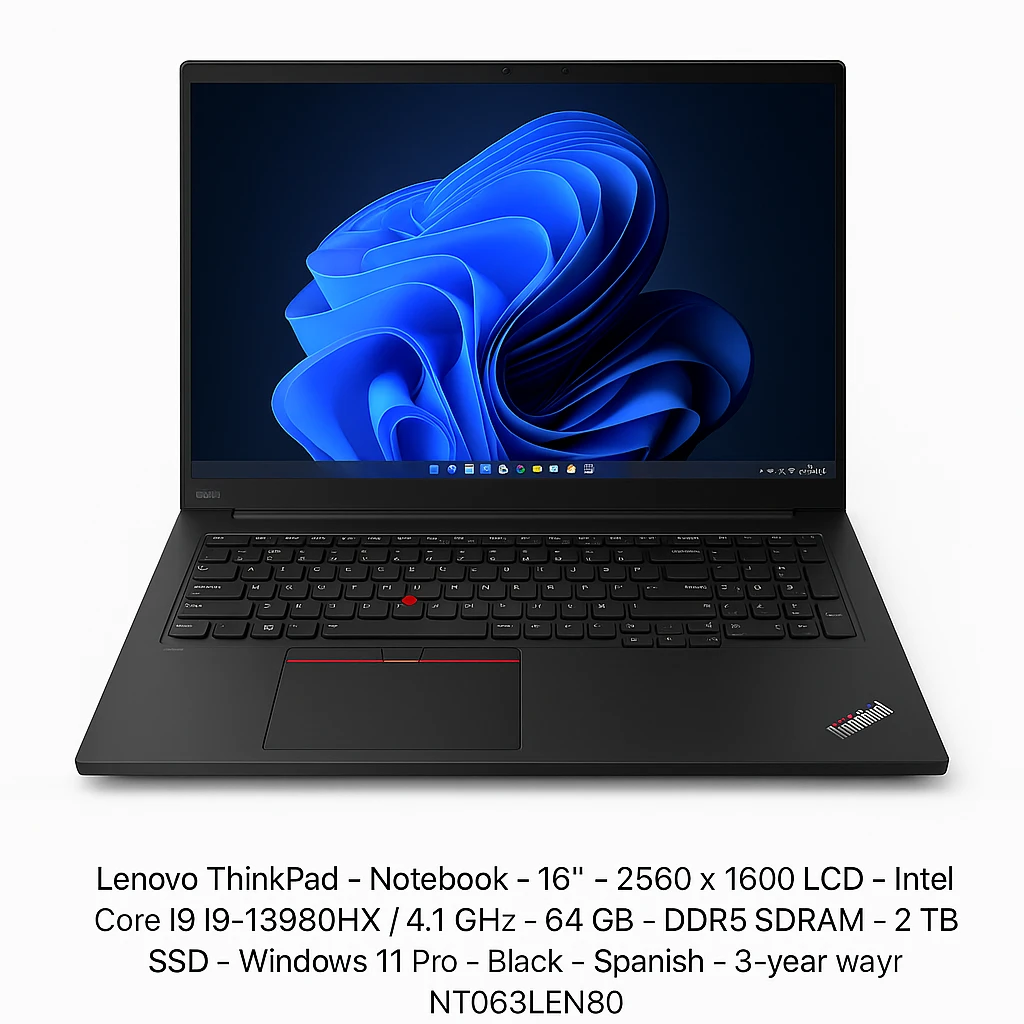 Lenovo ThinkPad - Notebook - 16" - 2560 x 1600 LCD - Intel Core i9 I9-13980HX / 4.1 GHz - 64 GB - DDR5 SDRAM - 2 TB SSD - Windows 11 Pro - Black - Spanish - 3-year warranty