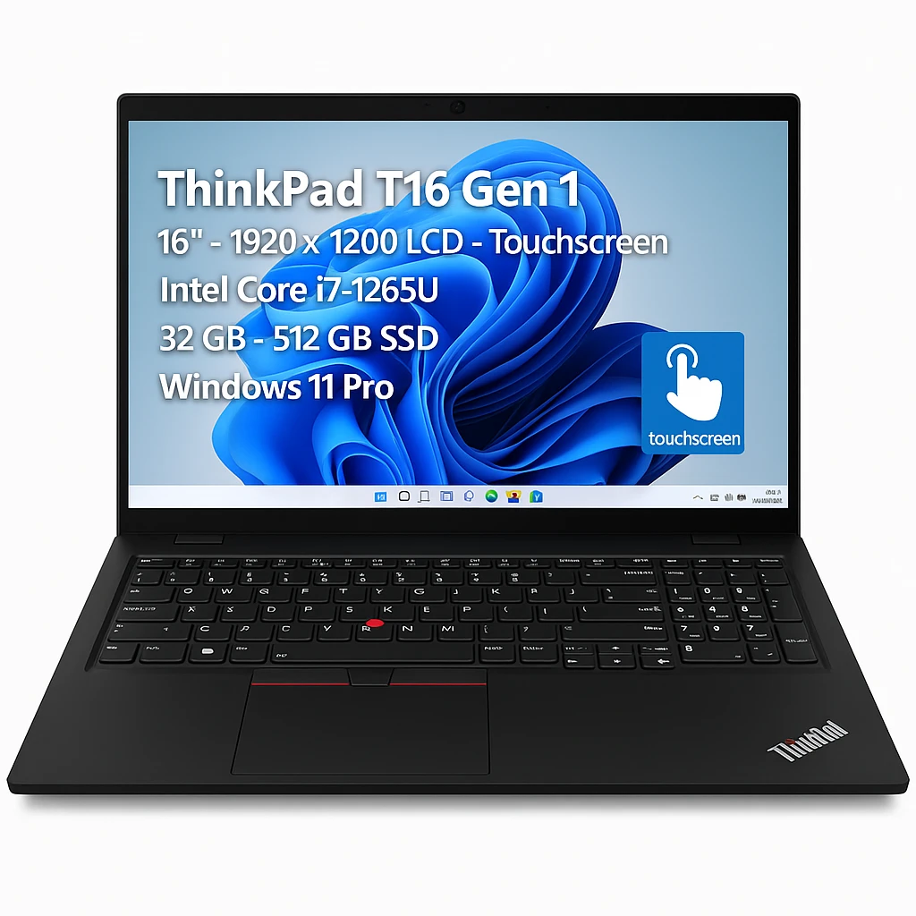 Lenovo ThinkPad T16 Gen 1 - Notebook - 16" - 1920 x 1200 LCD - Touchscreen - Intel Core i7 I7-1265U / 4.7 GHz - 32 GB - DDR4 SDRAM - 512 GB SSD - Windows 11 Pro - Black - Spanish - 3-year war