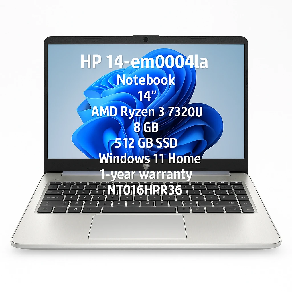 HP 14-em0004la - Notebook - 14" - AMD Ryzen 3 7320U - 8 GB - 512 GB SSD - Windows 11 Home - 1-year warranty