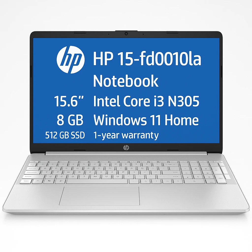 HP 15-fd0010la - Notebook - 15.6" - Intel Core i3 N305 - 8 GB - 512 GB SSD - Windows 11 Home - 1-year warranty