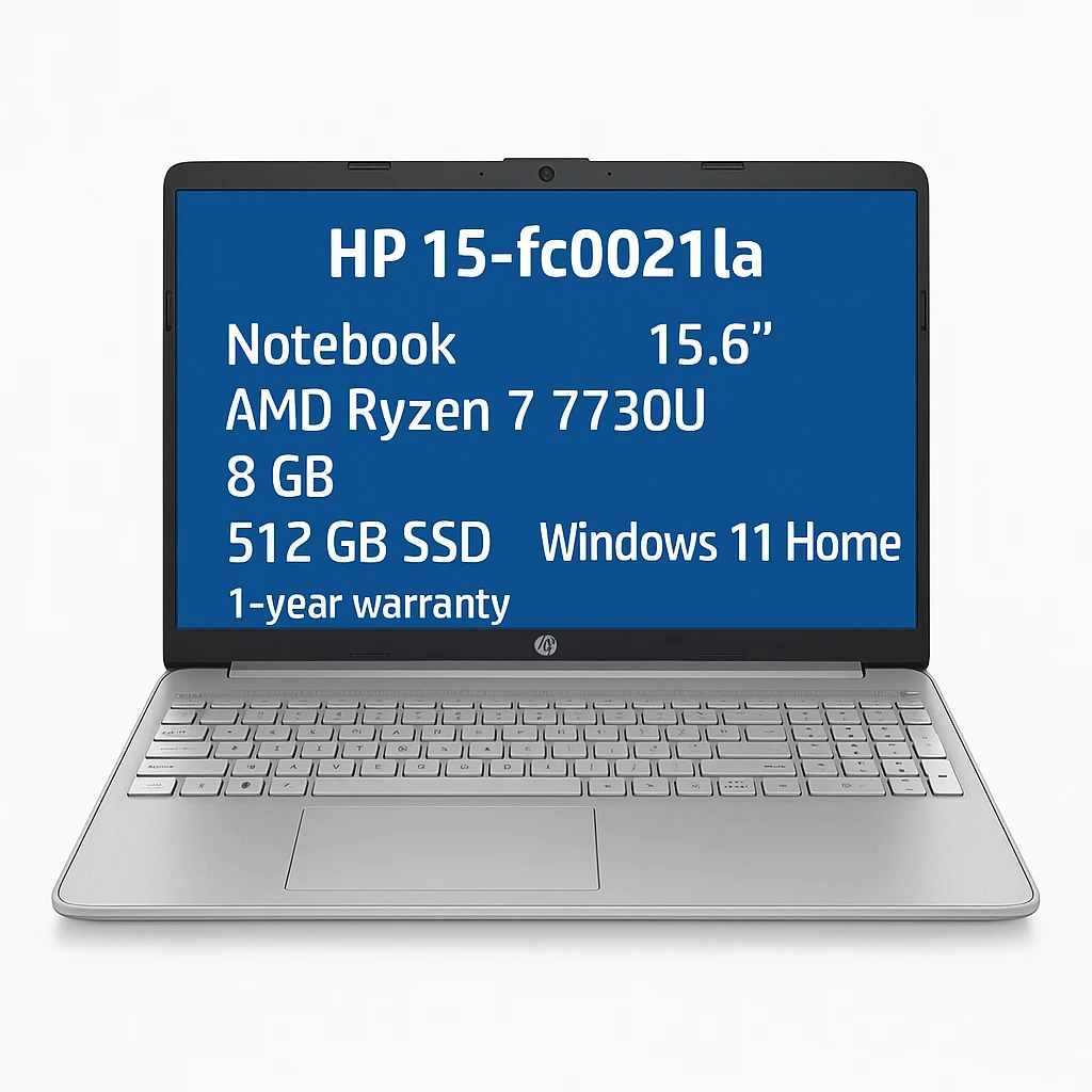 HP 15-fc0021la - Notebook - 15.6" - AMD Ryzen 7 7730U - 8 GB - 512 GB SSD - Windows 11 Home - 1-year warranty