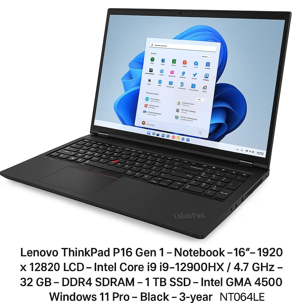 Lenovo ThinkPad P16 Gen 1 - Notebook - 16" - 1920 x 1280 LCD - Intel Core i9 i9-12900HX / 4.7 GHz - 32 GB - DDR4 SDRAM - 1 TB SSD - Intel GMA 4500 - Windows 11 Pro - Black - Spanish - 3-year 