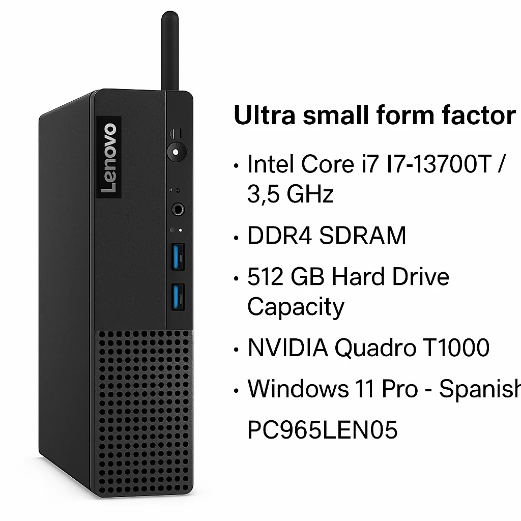 Lenovo - Ultra small form factor - Intel Core i7 I7-13700T / 3.5 GHz - DDR4 SDRAM - 512 GB Hard Drive Capacity - NVIDIA Quadro T1000 - Windows 11 Pro - Spanish