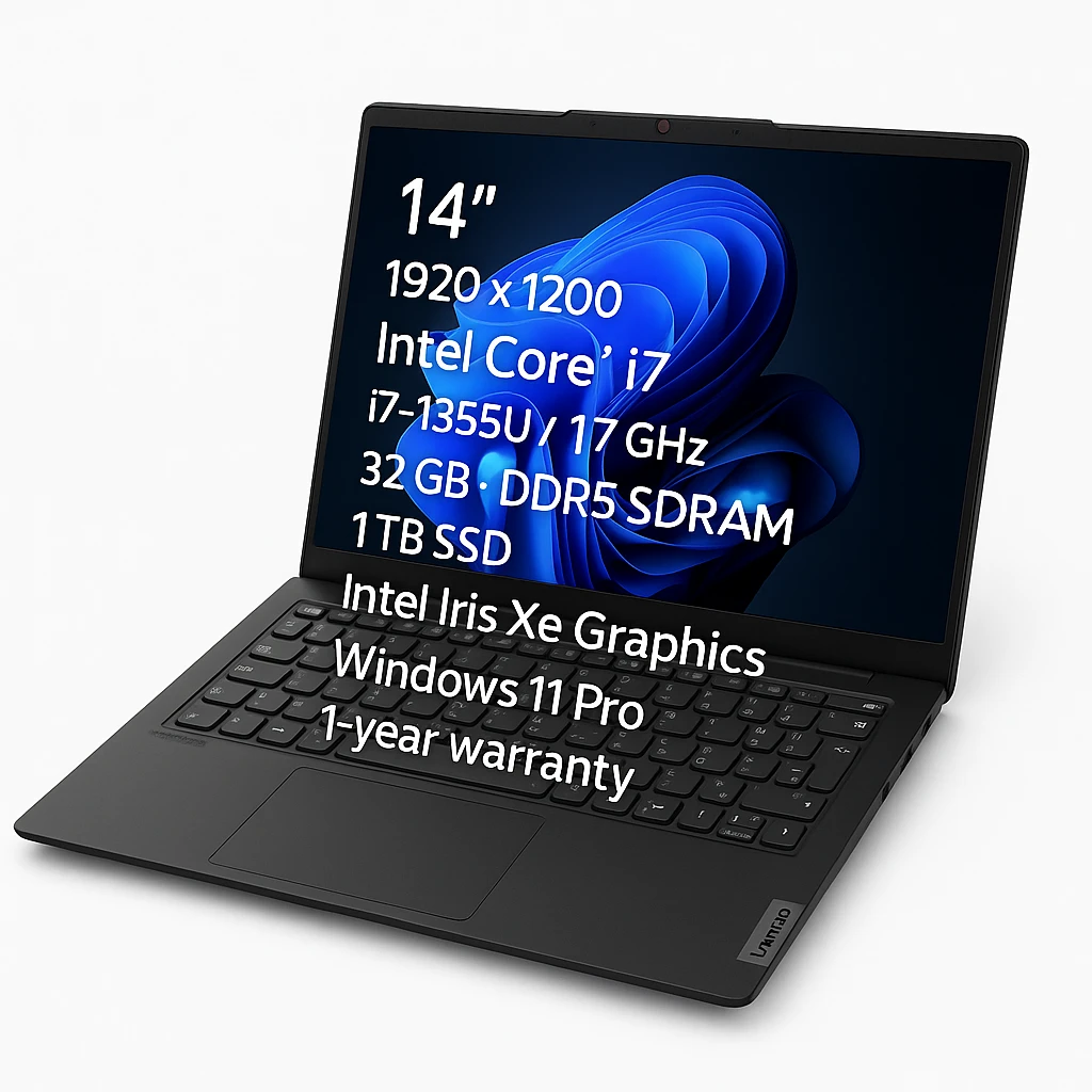 Lenovo - Notebook - 14" - 1920 x 1200 - Intel Core i7 I7-1355U / 1.7 GHz - 32 GB - DDR5 SDRAM - 1 TB SSD - Intel Iris Xe Graphics - Windows 11 Pro - Black - Spanish - 1-year warranty - 21HN00