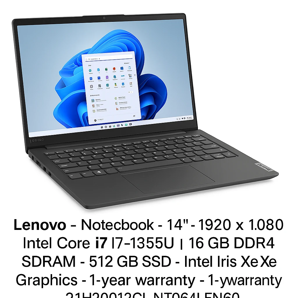 Lenovo - Notebook - 14" - 1920 x 1080 - Intel Core i7 I7-1355U / 1.7 GHz - 16 GB - DDR4 SDRAM - 512 GB SSD - Intel Iris Xe Graphics - Windows 11 Pro - Spanish - 1-year warranty - 21H20012CL