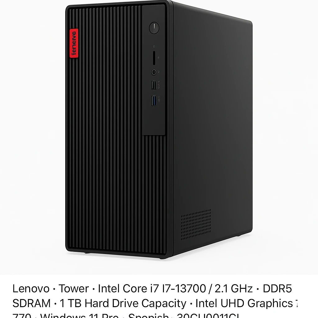 Lenovo - Tower - Intel Core i7 I7-13700 / 2.1 GHz - DDR5 SDRAM - 1 TB Hard Drive Capacity - Intel UHD Graphics 770 - Windows 11 Pro - Spanish - 30GU0011CL