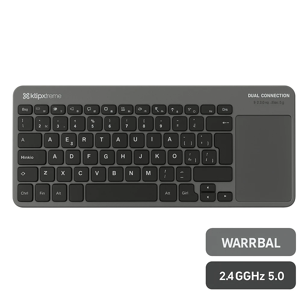 Klip Xtreme - Keyboard - Spanish - Wireless - 2.4 GHz / Bluetooth 5.0 - Gray / Black - Dual Connection / Touchpad
