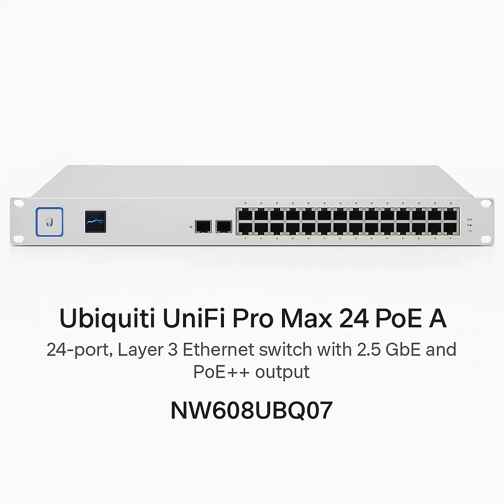 Ubiquiti Unifi Pro Max 24 PoE A 24-port, Layer 3 Etherlighting switch with 2.5 GbE and PoE++ output