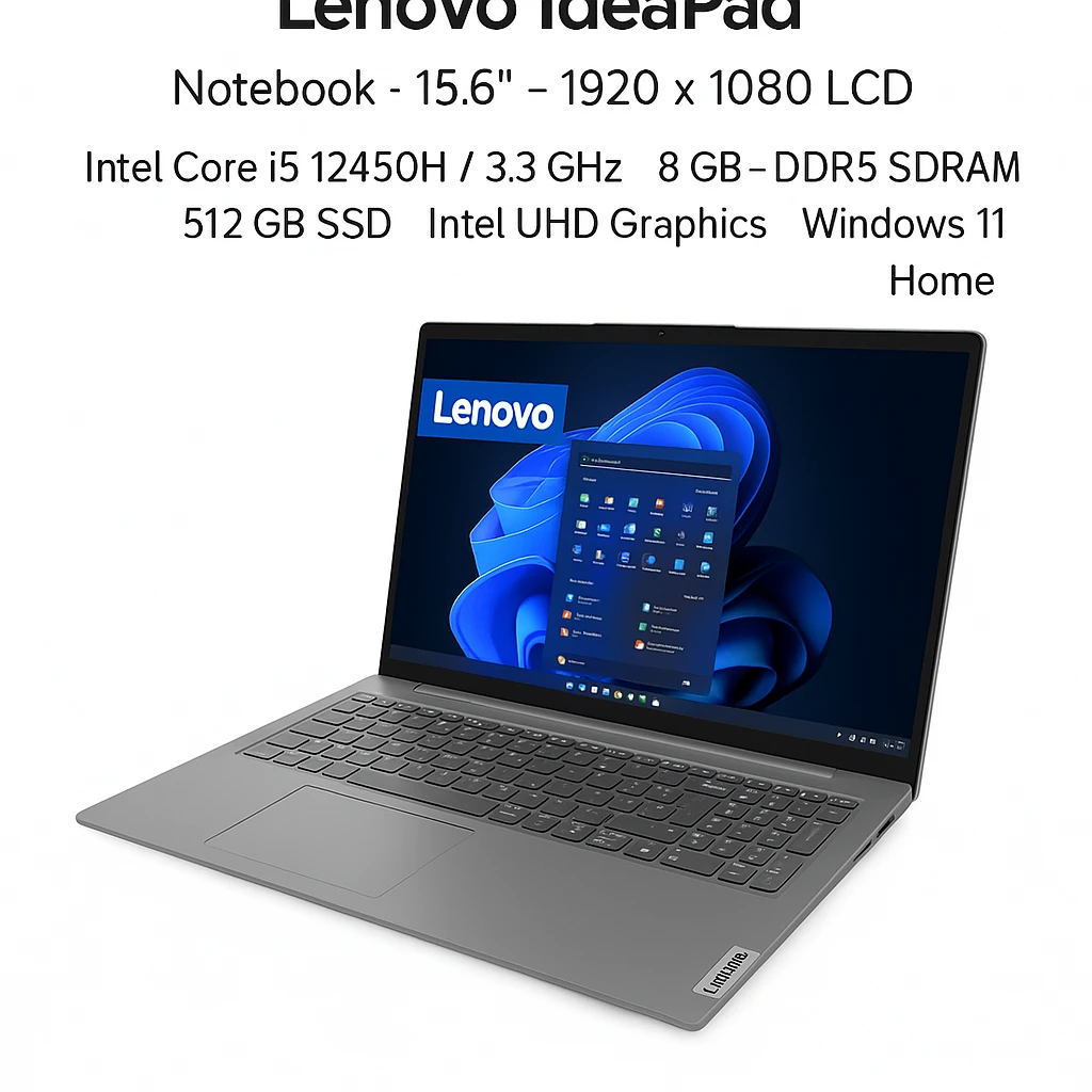 Lenovo IdeaPad - Notebook - 15.6" - 1920 x 1080 LCD - Intel Core i5 12450H / 3.3 GHz - 8 GB - DDR5 SDRAM - 512 GB SSD - Intel UHD Graphics - Windows 11 Home - Arctic Grey - Spanish - 1-year w