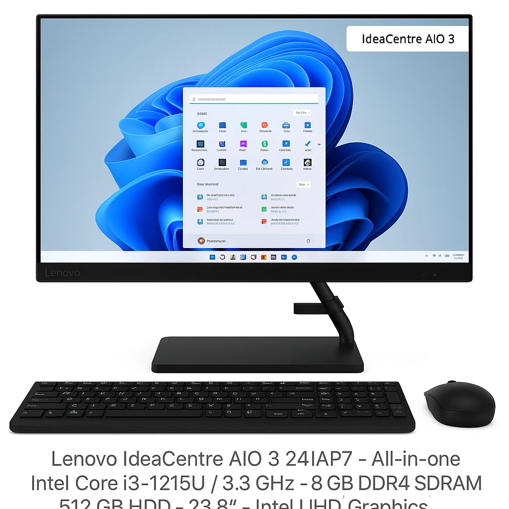Lenovo IdeaCentre AIO 3 24IAP7 - All-in-one - Intel Core i3 I3-1215U / 3.3 GHz - 8 GB - DDR4 SDRAM - 512 GB HDD - 23.8" - Intel UHD Graphics - Windows 11 Home - All black - Spanish