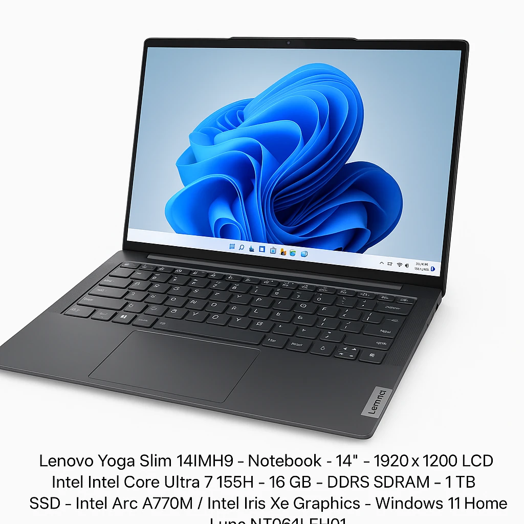 Lenovo Yoga slim 14IMH9 - Notebook - 14" - 1920 x 1200 LCD - Intel Intel Core Ultra 7 155H - 16 GB - DDR5 SDRAM - 1 TB SSD - Intel Arc A770M / Intel Iris Xe Graphics - Windows 11 Home - Luna 