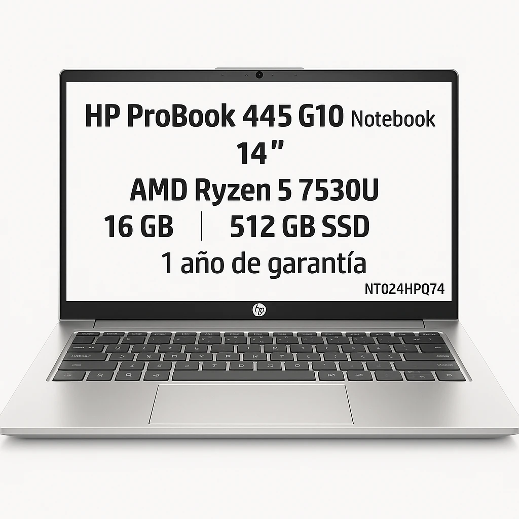 HP ProBook 445 G10 Notebook - 14" - AMD Ryzen 5 7530U - 16 GB - 512 GB SSD - Windows 11 Pro - 1 año de garantía