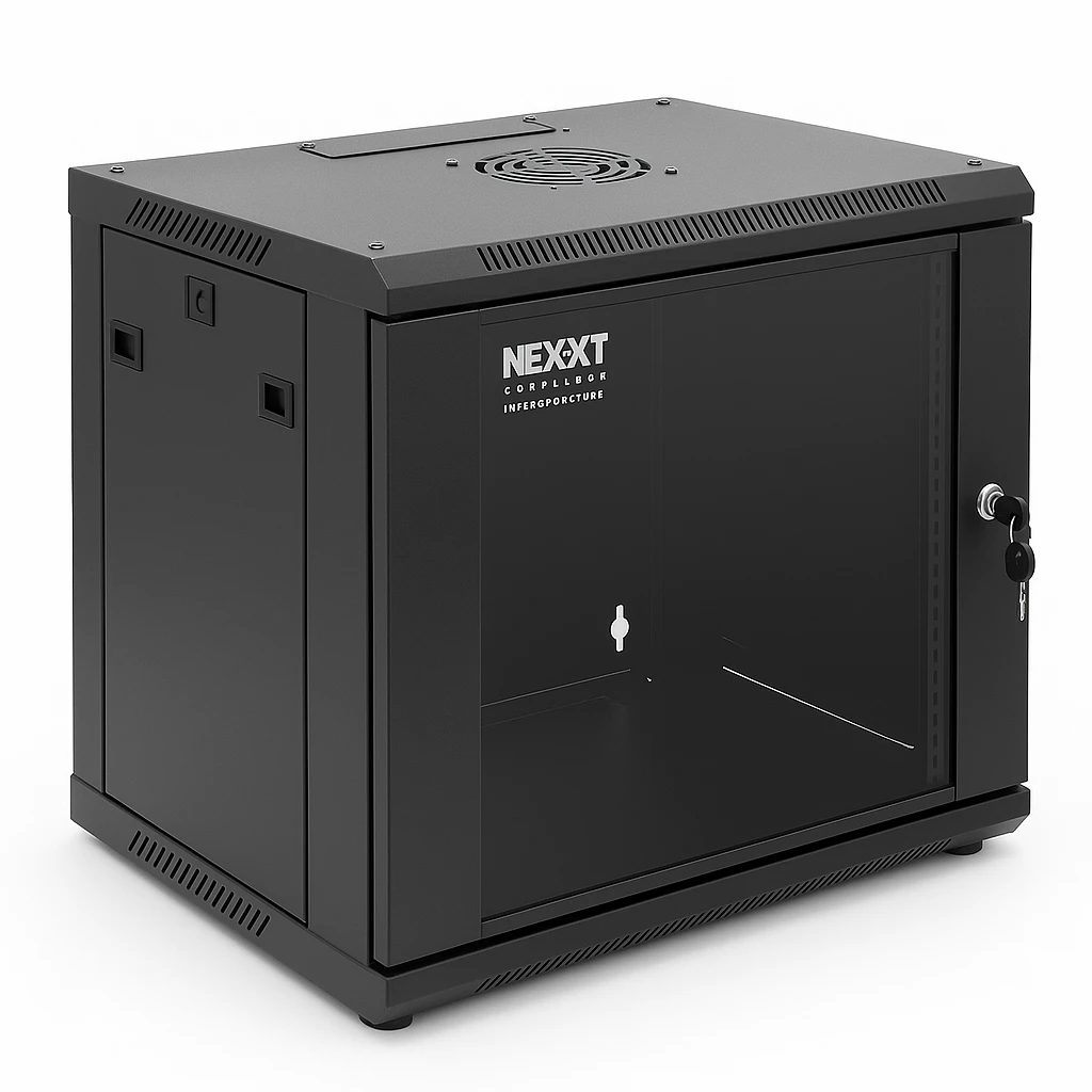 Nexxt Solutions Infrastructure - Wall mount enclosure - SPCC steel / Tempered glass - Black / RAL 9005 - 9U 600X450