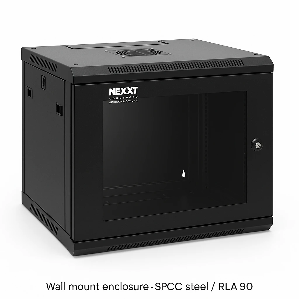 Nexxt Solutions Infrastructure - Wall mount enclosure - SPCC steel / Tempered glass - Black / RAL 9005 - 12U 600X450