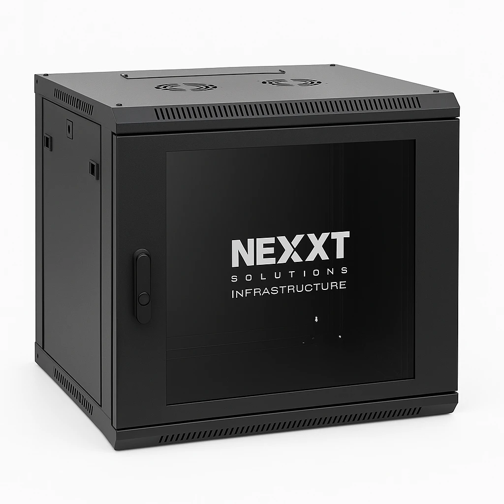 Nexxt Solutions Infrastructure - Wall mount enclosure - SPCC steel / Tempered glass - Black / RAL 9005 - 9U 600X600