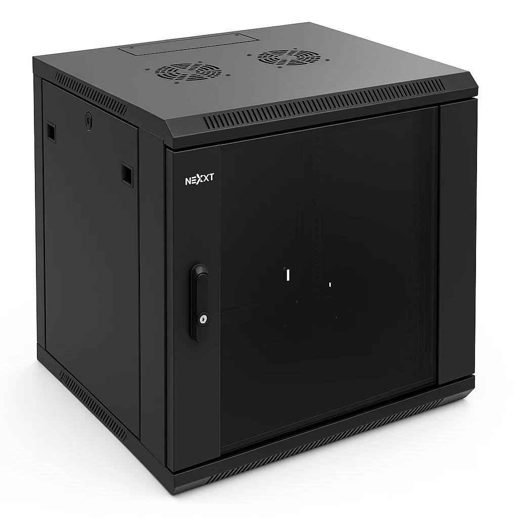 Nexxt Solutions Infrastructure - Wall mount enclosure - SPCC steel / Tempered glass - Black / RAL 9005 - 12U 600X600