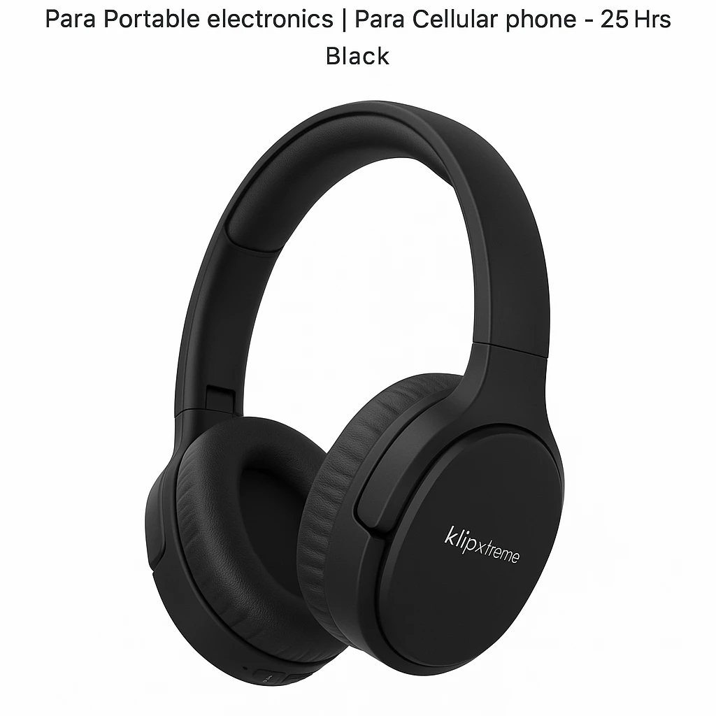 Klip Xtreme - KWH-010BK - Headphones - Para Home audio / Para Portable electronics / Para Professional audio / Para Cellular phone - Wireless - 25Hrs - Black - BT
