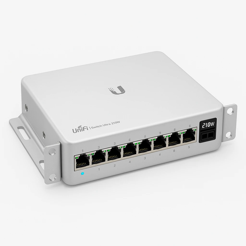 Ubiquiti Unifi Switch Ultra 210W A compact Layer 2 8-port GbE PoE switch with versatile mounting options 202W