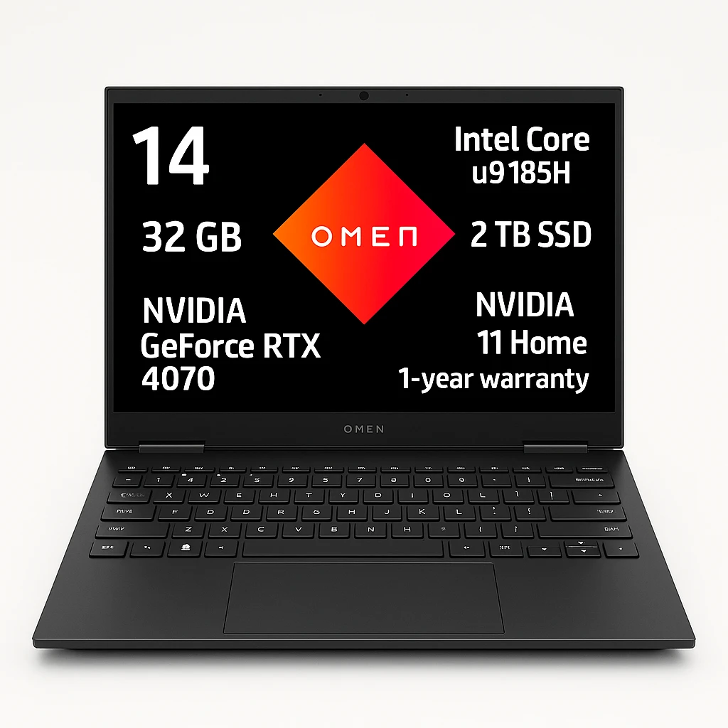 HP OMEN - 14" - Intel Core u9 185H - 32 GB - 2 TB SSD - NVIDIA GeForce RTX 4070 - Windows 11 Home - Black - 1-year warranty