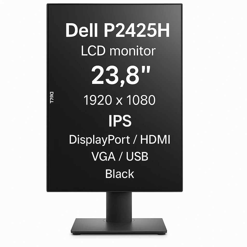 Dell P2425H - LCD monitor - 23.8" - 1920 x 1080 - IPS - DisplayPort / HDMI / VGA / USB - Black - Height adjustment